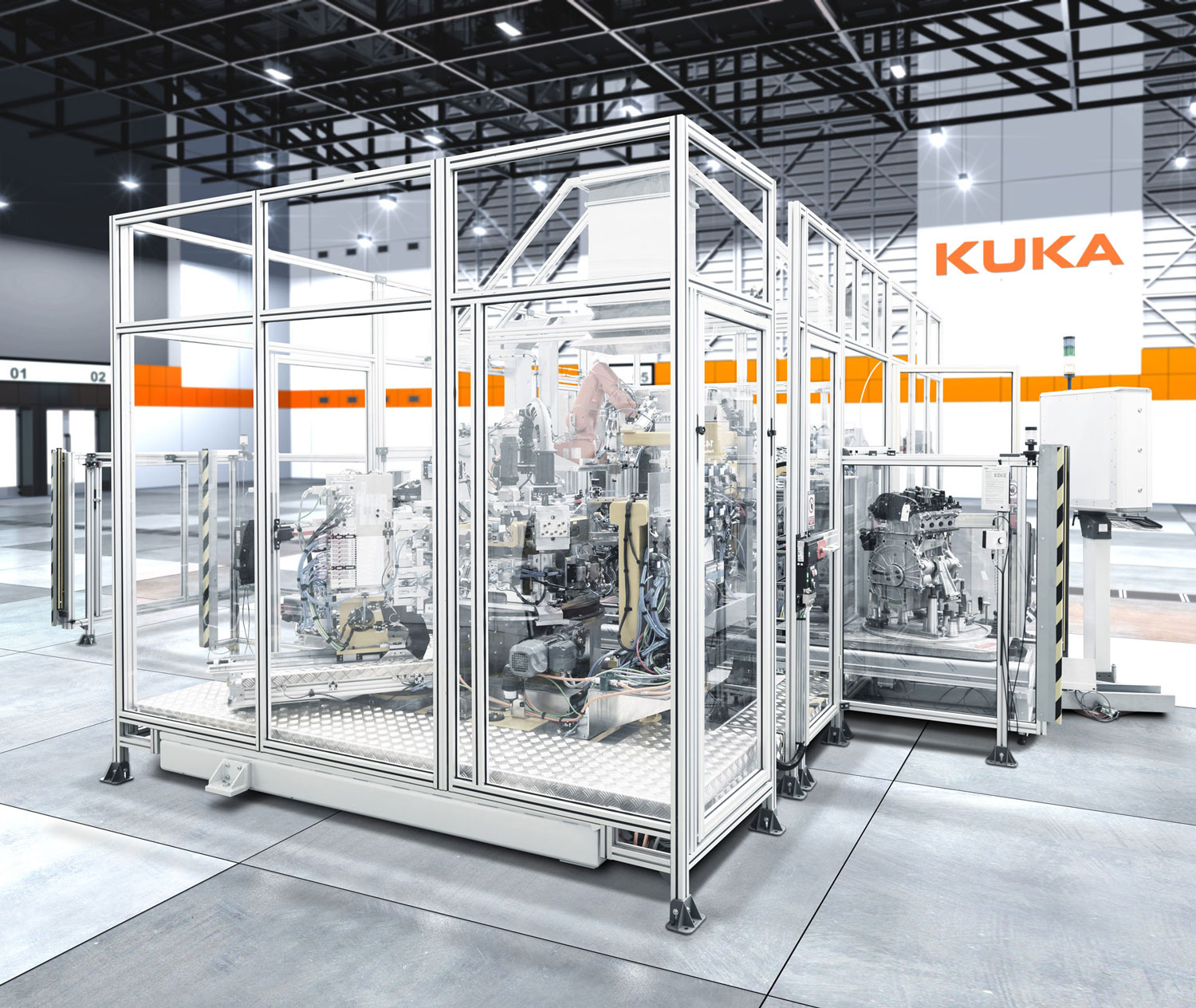 Vollautomatisches Lecktest-System: KUKA realisiert vollautomatisches Testsystem zur Prüfung des Öl- und
        Wasserraums sowie der Kraftstoffrail im Rumpfmotor.
    