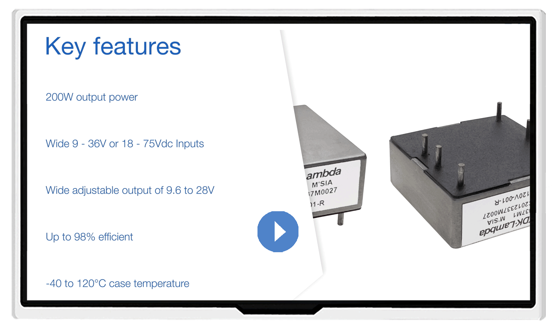 i1C 200W, 9-36V or 18-75V Input 1 x 1” DC-DC Converters Video