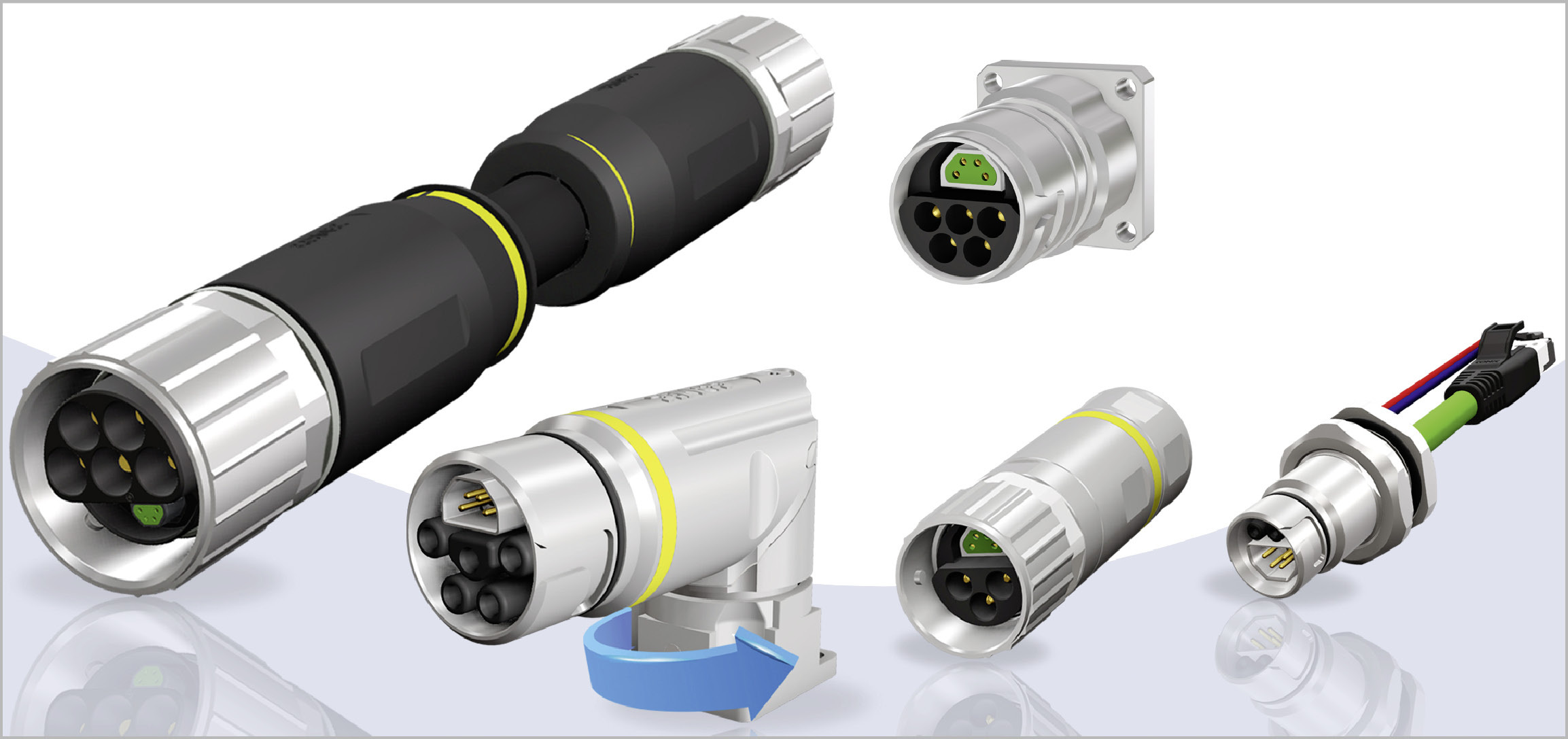 2-in-1-Steckverbinder: Industrial Ethernet + Power = CONEC Hybridsteckverbinder-Serien B12, B17, B23, B40
    