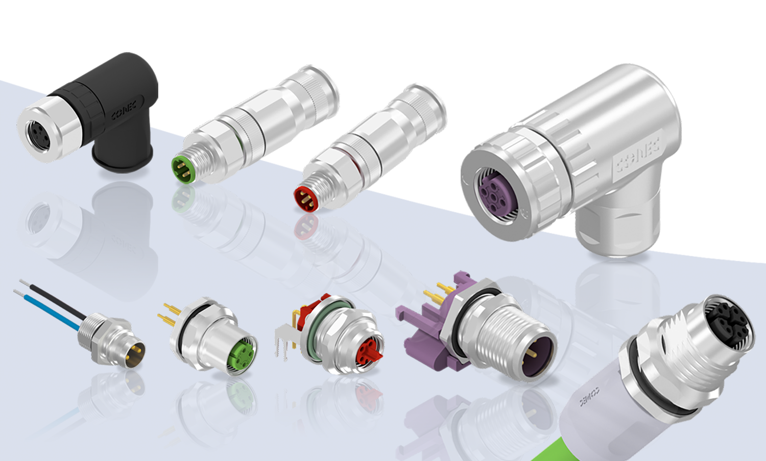 Field-attachable connectors and panel mount connectors for automation