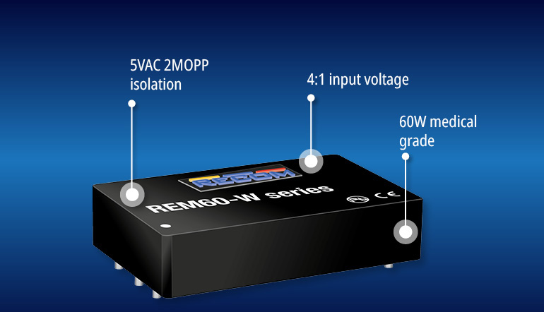 Medical grade DC/DC packs 60 W in miniature package