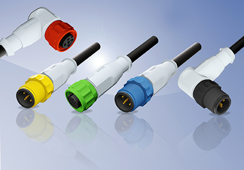 M12x1 connectors with colored plastic coupling elements