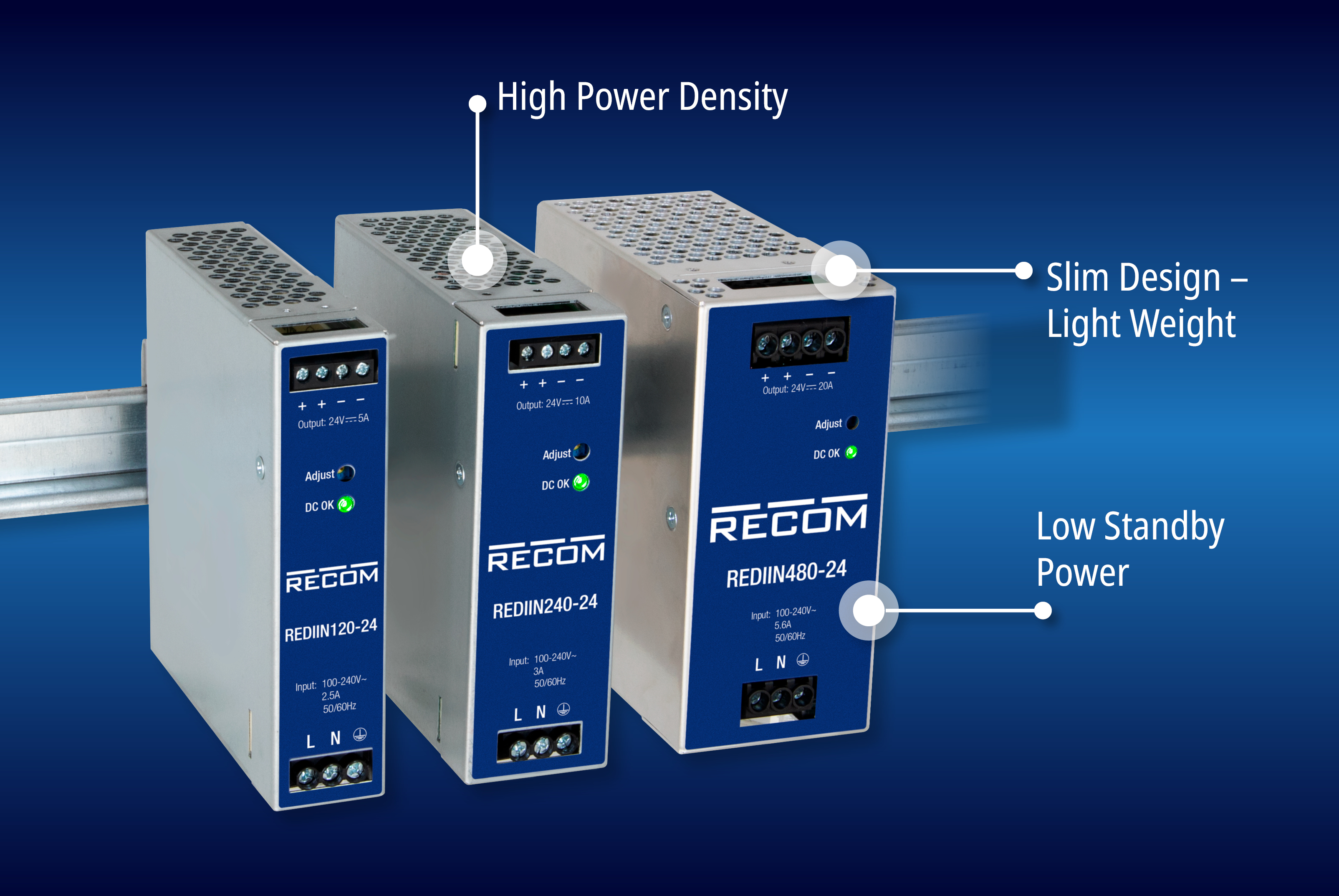 RECOMs DIN-Schienen-Netzteile decken die meisten DIN AC/DC-Anforderungen ab